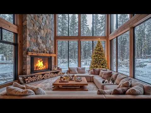 Soothing Fire Sounds & Winter Snow Ambience | Cozy Room for Calm Christmas Relaxation