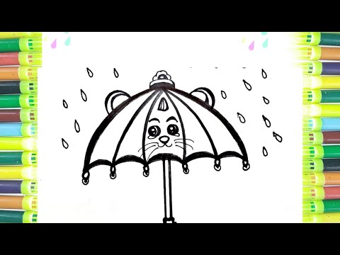 Umbrella| How to draw a rainbow umbrella,Drawing tutorial art,Easy Drawings for kids,Art & colouring