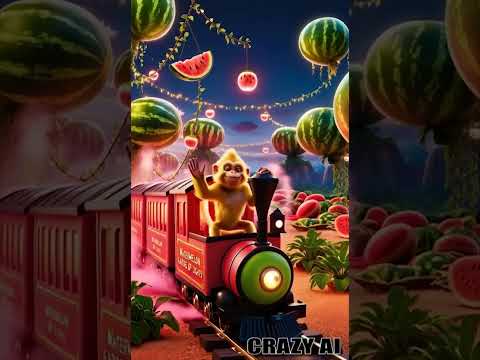 Cheeky Monkey Drives the Magic Watermelon Train 🚂🍉✨ | Viral Fun! || #shorts #viralvideo  #funny