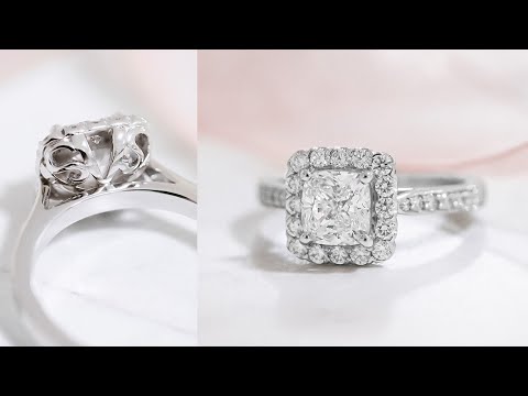 Cushion Cut Halo Engagement Ring with Intricate Basket Detailing | The Village Goldsmith