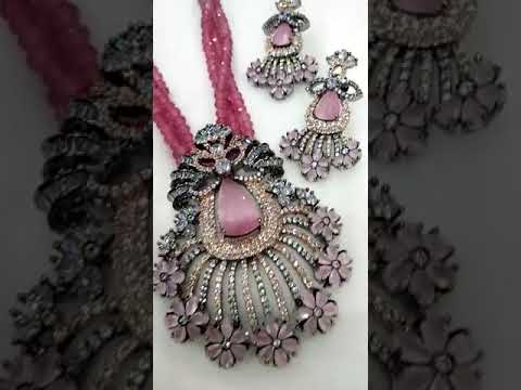 jewellery necklace in onyx beads and cz pendant at 3799. whtsap 985517987