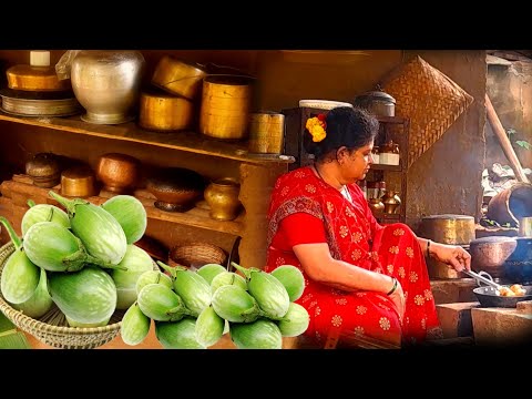 Traditional Village Brinjal Fry recipe| Brinjal Traditional village cooking| Green Grass stories