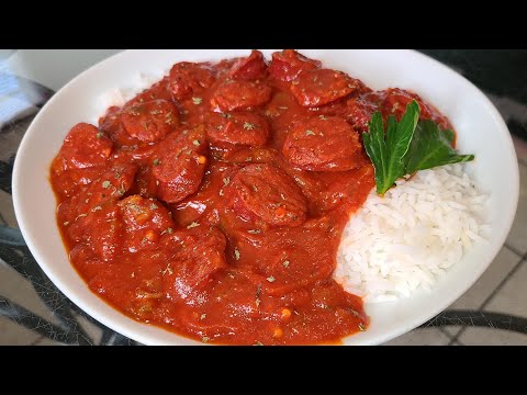 Smoked Sausage Smothered in Creole Gravy over rice.