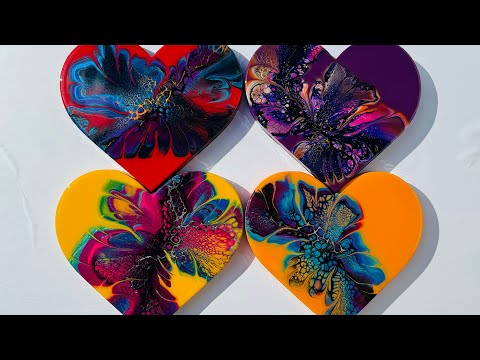 COLOR POP!!! 💜💛❤️🧡🎨 Botanical Bloom Vine Hearts… Fluid Art/Acrylic Pour Painting…