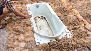 DIY aquarium with waterfall from old bathtub // Garden decoration ideas