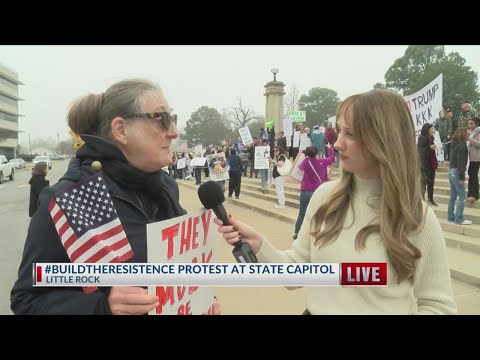 Protestors gather at Arkansas State Capitol opposing President Donald Trump & Project 2025