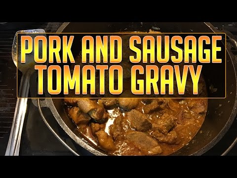 Pork Steak and Sausage in a Tomato Gravy