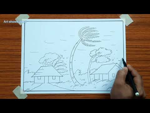 How to draw storm scenery | Kalboishakhi jhor drawing easy PART- 1