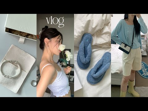 vlog✴︎ 여름을 맞이하는 시간, 일단 운동 시작💪🏻 new 실버 악세사리(온일,MAZ,마마카사르), 한올, 마하그리드, 여밈 룸슈즈, 데일리룩, 자주하는 헤어 스타일링 소개💚