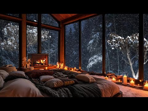 Serene Cabin Evenings ❄️ Fireplace Sounds, Snowfall, and Relaxing Jazz Tunes