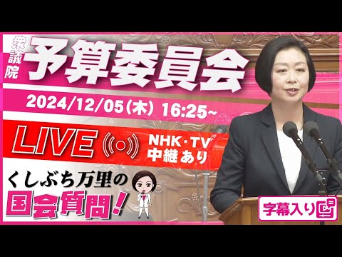 くしぶち万里【総理に質問！年の瀬！物価高で生活が苦しい！税金取りすぎ！国民を救え!!】 2024.12.5 予算委員会 　字幕・資料入りフル