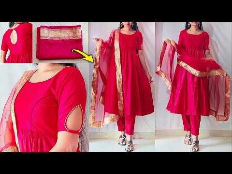 Convert Old Saree into Designer Kurta Set | kurti cutting stitching | Trouser pant cutting stitching