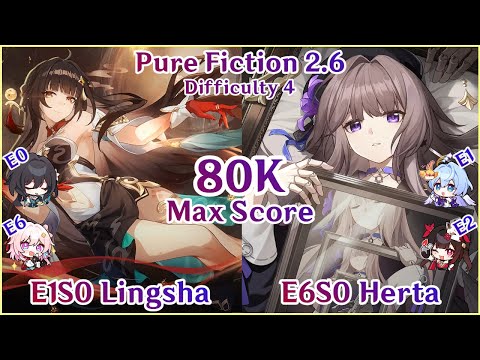 Pure Fiction 2.6 - E1S0 Lingsha x E6S0 Herta Hypercarry 80K Max Score Clear | Honkai Star Rail