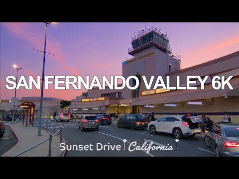 Driving in San Fernando Valley from Whiteman Airport to Hollywood Burbank Airport at Sunset