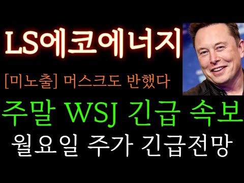 [LS에코에너지 분석] 미노출) 일론머스크도 반했다! 주말 WSJ 긴급속보 월요일 주가 긴급전망 주가 주가전망 목표가 대응방법