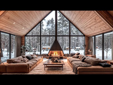 Cozy Christmas Room Ambience 🎄 Christmas Jazz Instrumental Music with Snowfall & Crackling Fireplace