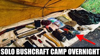 Solo Survival Bushcraft Camping Overnight! Bushcraft Kit and Gear!