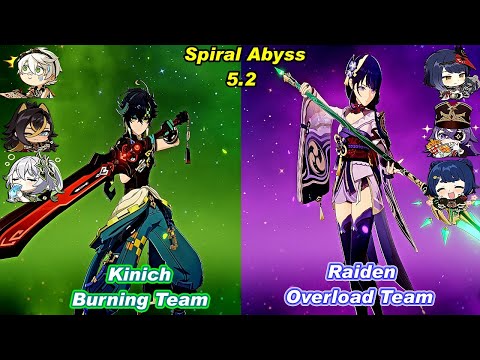 (5.2) C0 Kinich Burning Team & C0 Raiden Overload Team  Spiral Abyss Floor 12 Full Star_F2P