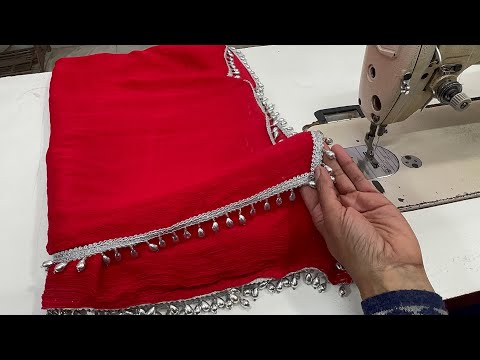 How to attach hanging pearls lace in duppatta दुपट्टे में लेस लगाए इस आसान तरीक़े से