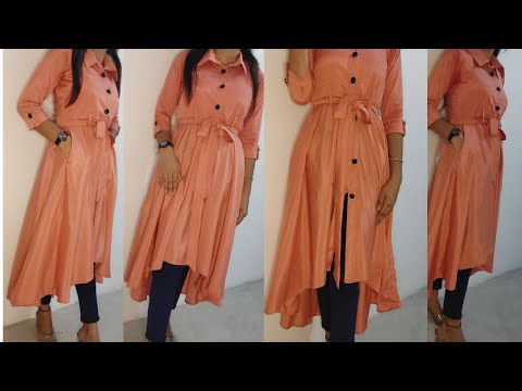 College wear kurti//high low frock cutting and stitching//pocket dress designs