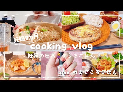 【vlog】妊娠9ヵ月｜妊婦の日常🍩☕️/おうちごはん3日分/びっくりドンキー風ハンバーグ/鮭の南蛮漬け/トンテキ/セルフネイル💅/☔️⚡️/彩りごはん【料理vlog/cooking/sub】