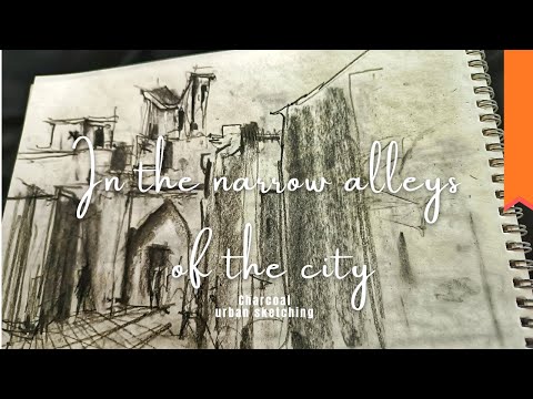 Charcoal urban sketching in the narrow alleys of the city