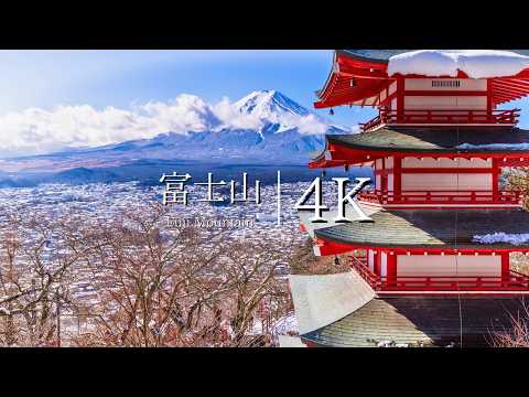 [Torii in the sky] Beautiful shrine snow scene with Mt. Fuji visible - JAPAN in 4K