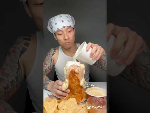 Burrito with canes sauce mukbang #foryou #food #eatsounds #burrito #asmr #mukbang