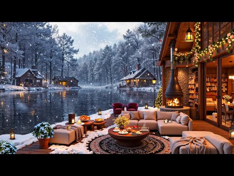 Cozy Winter Morning at Coffee Porch Ambience ☕ Gentle Snowfall & Relaxing Jazz Music A Relaxing Mood