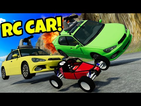 Using a RC Car to ESCAPE Cars with WEAPONS in BeamNG Drive Mods!