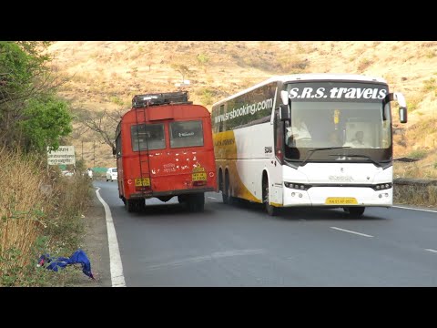 KATRAJ PUNE GHAT:BEAUTIFUL MSRTC BUS~S.R.S TRAVELS CAPTURED AT GHAT ROAD