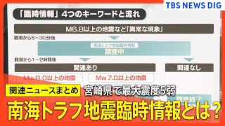 「南海トラフ地震臨時情報」とは?　宮崎県で最大震度5弱の強い地震　気象庁「いつ地震が発生してもおかしくない　日頃から備えを」【関連ニュースまとめ】