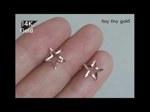 #Star#Earrings#14K Gold tinytinygold l 14K Solid Rose Gold Stud Earrings, Shiny Star, Heart, Hexagon