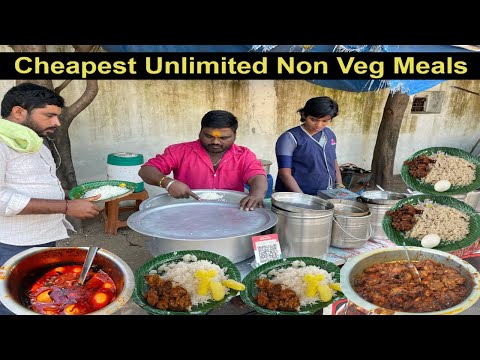 Hard Working Women Selling Meals | Cheapest Roadside Unlimited Meals | Hyderabad Non Veg Street Food