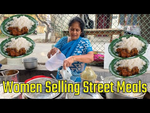 Women Selling Cheapest Roadside Food | Only 100 Unlimited Non Veg Meals l Aunty Meals  #streetfood