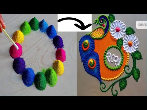 How to draw Peacock Rangoli design at home