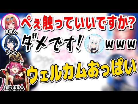 白上フブキが見守る中どうしても揉みたいりりかとなんとしても守りたいあおくゆが戦った結果マリンがウェルカムでメロンを提供しりりか大満足の青くんぺったんいじり【儒烏風亭らでん/ReGLOSS/切り抜き】