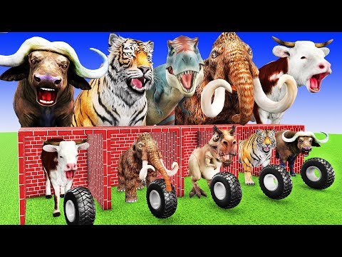 Cow Mammoth Elephant Dinosaur Tiger Buffalo Choose the Right Door Run Wild Animals Tire Game