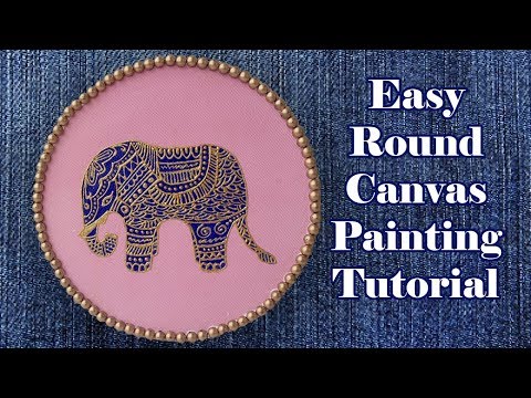 Round Canvas Painting| Elephant Canvas art |Easy Acrylic Painting Tutorial