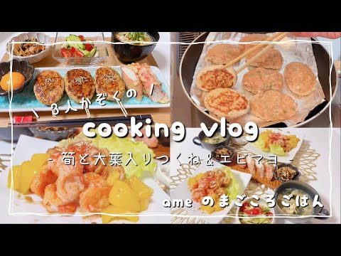 【料理vlog】歯科衛生士が作る仕事終わりの晩ごはん【社会人vlog/筍と大葉のつくね/エビマヨ/アラサー/丁寧な暮らし/Japanesefood】