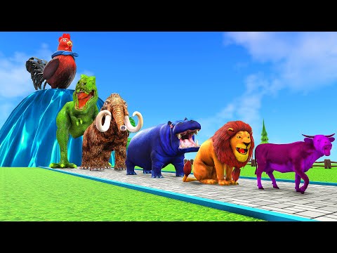 Paint Animals Gorilla Lion Cow Elephant Dinosaur Fountain Crossing Animal Game Challenge New