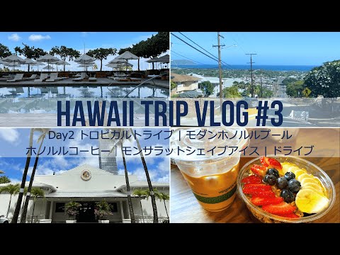 【ハワイ旅行Vlog #3】トロピカルトライブ | プール | ホノルルコーヒー｜モンサラットシェイブアイス | ドライブ Hawaii Trip  Day2