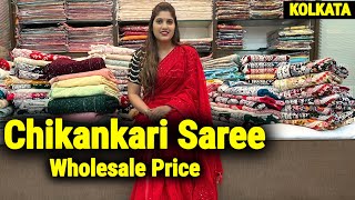 Jorjet & Organza Chikankari Saree Wholesale Price in Kolkata