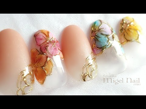 金の縁取りのお花ネイル♡Gold edging flowers nailart