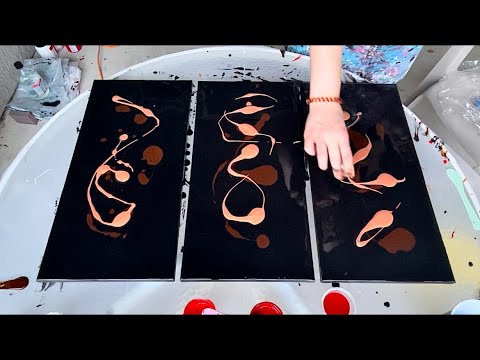 Wow! BEAUTIFUL ✨ GOLDEN Red 🌹Triptych | Acrylic Pouring | Fluid Art