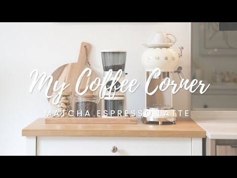 ASMR I How to make coffee at Home I Easy cold coffee recipe I Matcha Espresso Latte🍵 居家咖啡角落 I 鮮奶抹茶咖啡