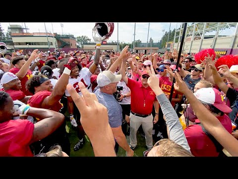 USC Trojan Marching Band Visits USC Football Practice