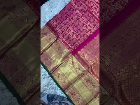 Bridal Kanchipuram Silk Saree//Handloom Piece//Magenta & Green//Whatsapp- +91-6398347669