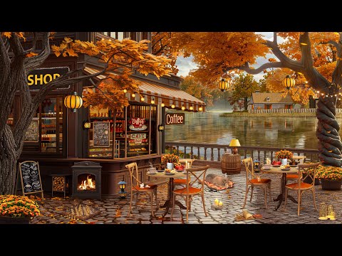 Chill Autumn Day & Exquisite Ballads Jazz 🍁 Cozy Fall Porch Ambience & Crackling Fireplace to Relax