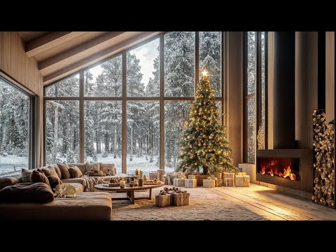 Cozy Snowy Christmas Day Ambience with Gentle Fire Sounds for Relaxation and Sleep